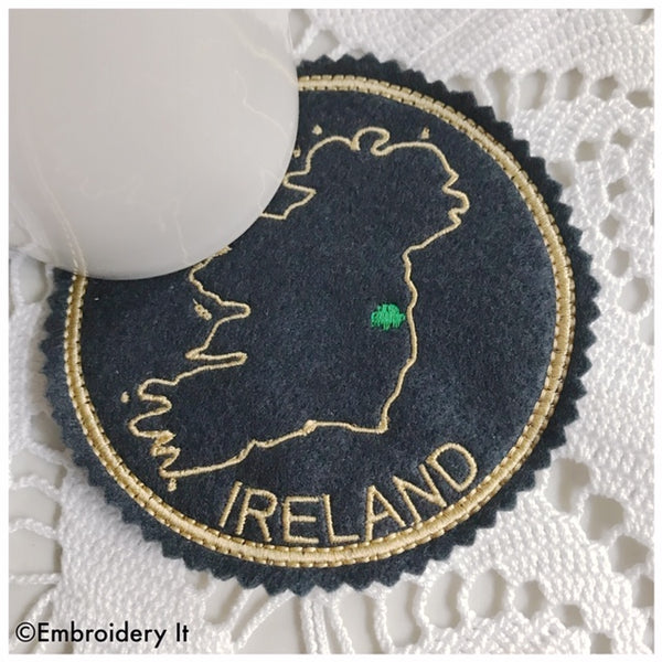 Ireland machine embroidery in the hoop coaster