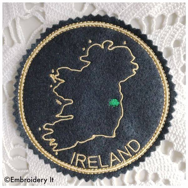 machine embroidery Ireland coaster in the hoop design