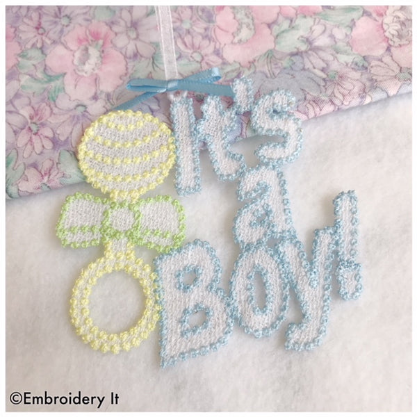 Free Standing Lace It's a Boy tag