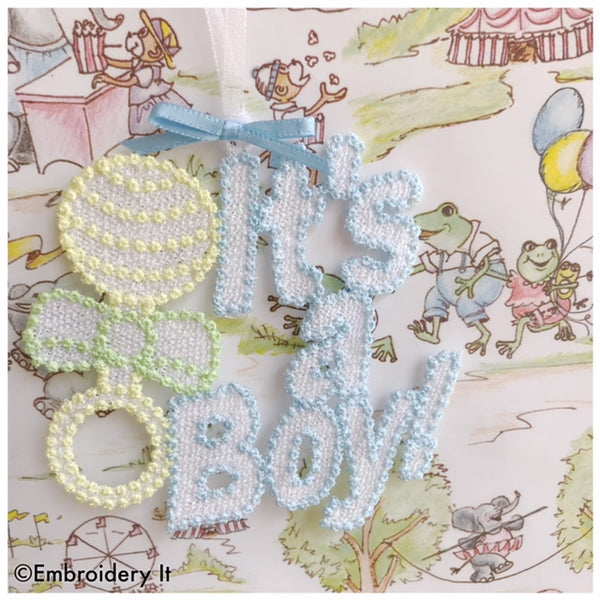 It's a boy tag machine embroidery free standing lace