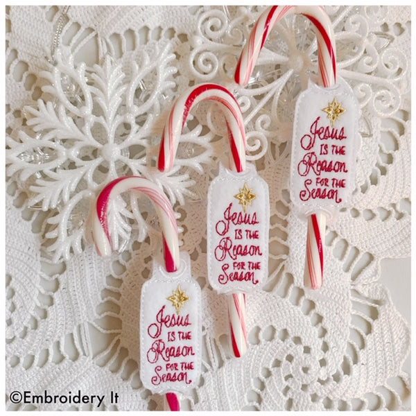 machine embroidery in the hoop candy cane holder