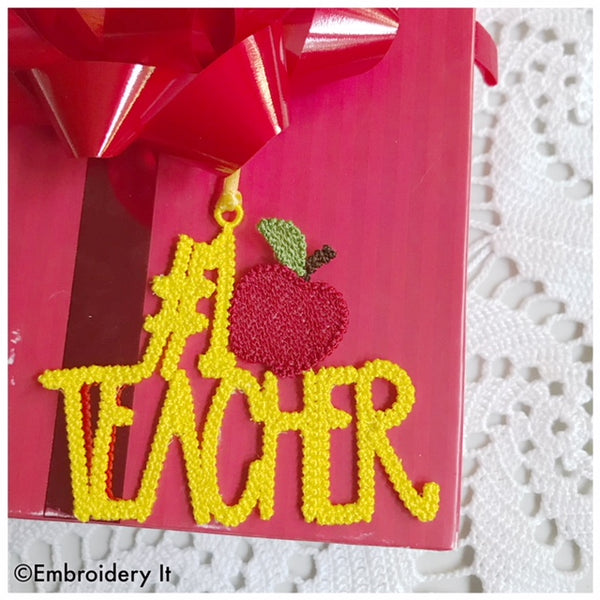 number 1 teacher machine embroidery freestanding lace tag