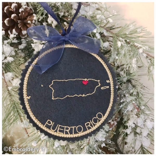 Machine embroidery Puerto Rico Christmas ornament design