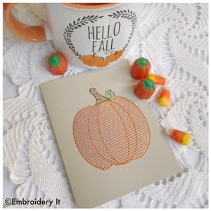 Machine embroidery mylar pumpkin card