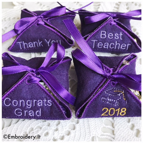 machine embroidery in the hoop graduation candy holder