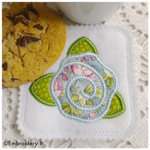 Machine embroidery simple applique flower coaster