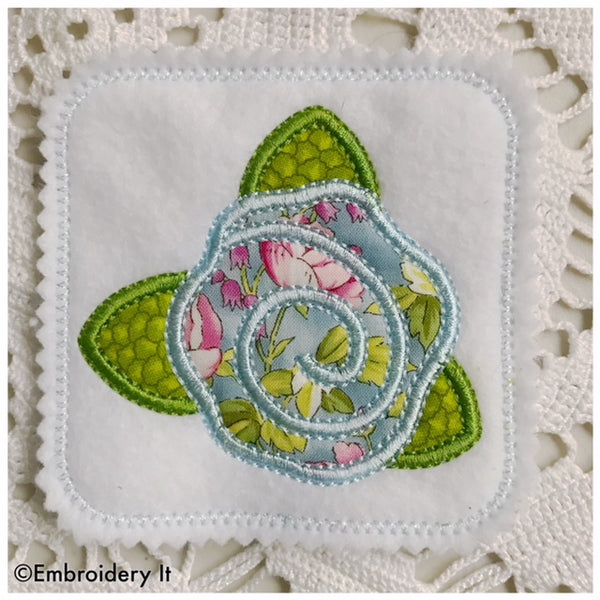 Machine embroidery applique flower coaster