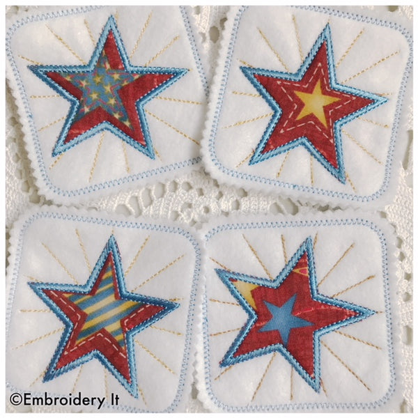 machine embroidery in the hoop applique star coaster