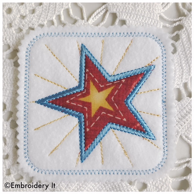 Applique star coaster machine embroidery design
