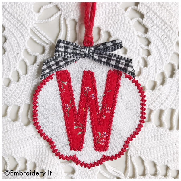 machine embroidery monogram gift tag and Christmas ornament