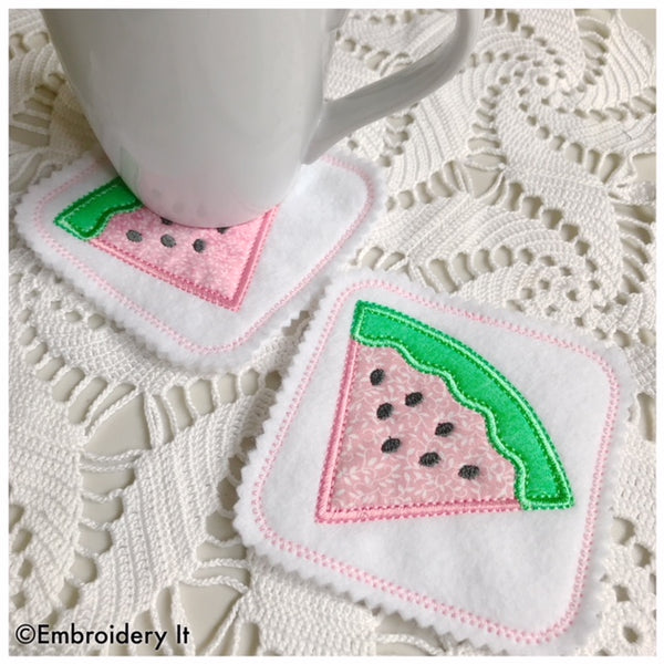 Applique watermelon coaster machine embroidery design