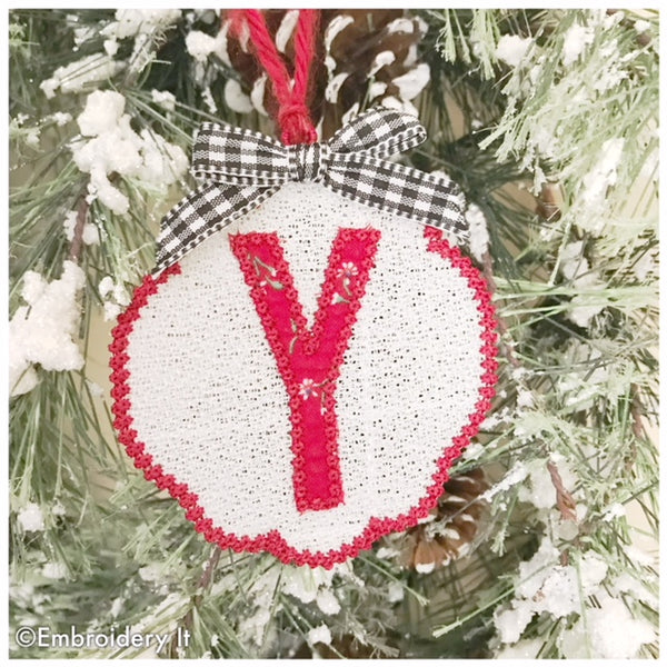 Applique monogram Christmas ornament and gift tag