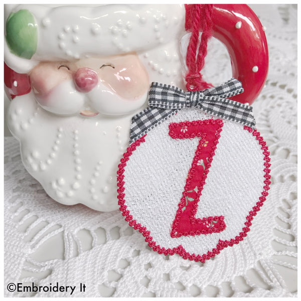 Free standing lace Christmas ornament with monogram alphabet