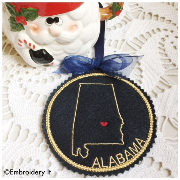 In the hoop Alabama ornament