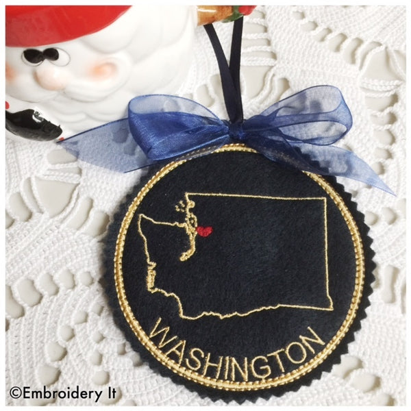Washing state Christmas ornament machine embroidery in the hoop pattern