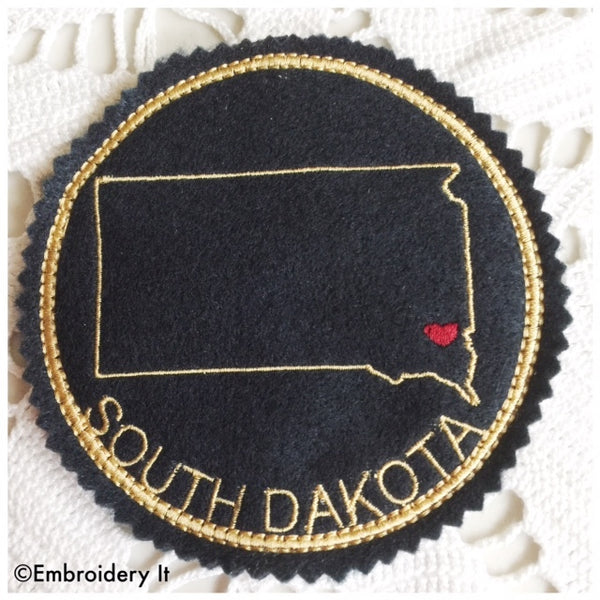 South Dakota machine embroidery coaster pattern in the hoop