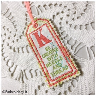 Machine Embroidery Alphabet in the hoop bookmark