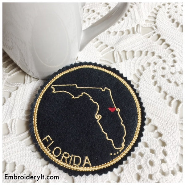 Machine embroidery Florida coaster