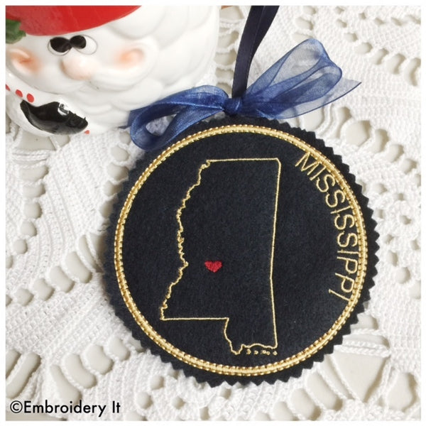 Machine embroidery Mississippi ornament