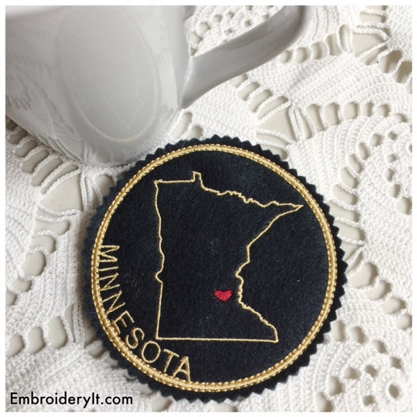 Machine embroidery Minnesota coaster