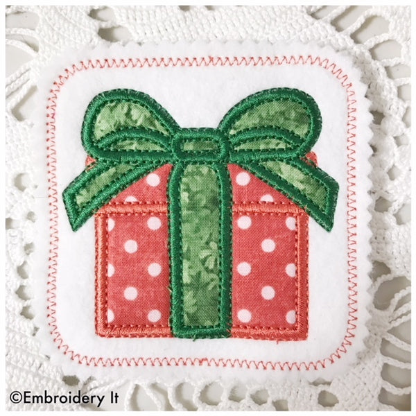 present coaster machine embroidery applique in the hoop design