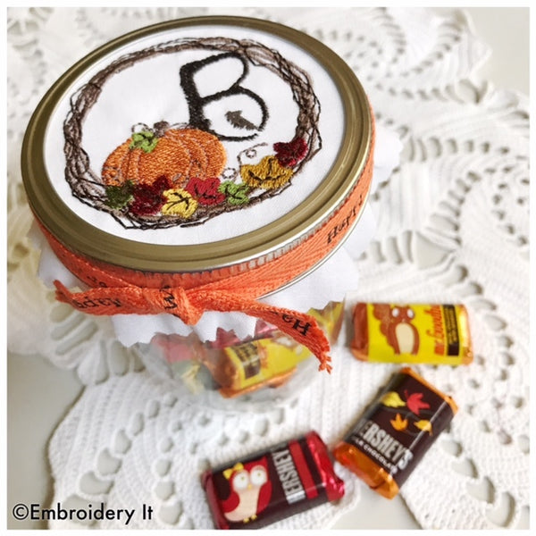 mason jar machine embroidery pumpkin alphabet set