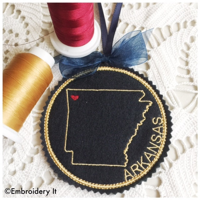 Machine embroidery Arkansas coaster