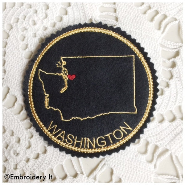 Washington state coaster in the hoop machine embroidery design