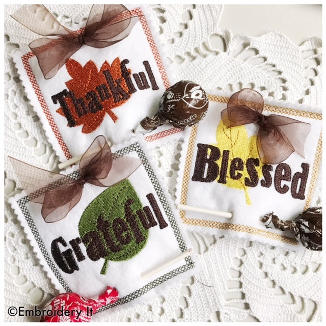 thankful, grateful, blessed lollipop holders machine embroidery designs