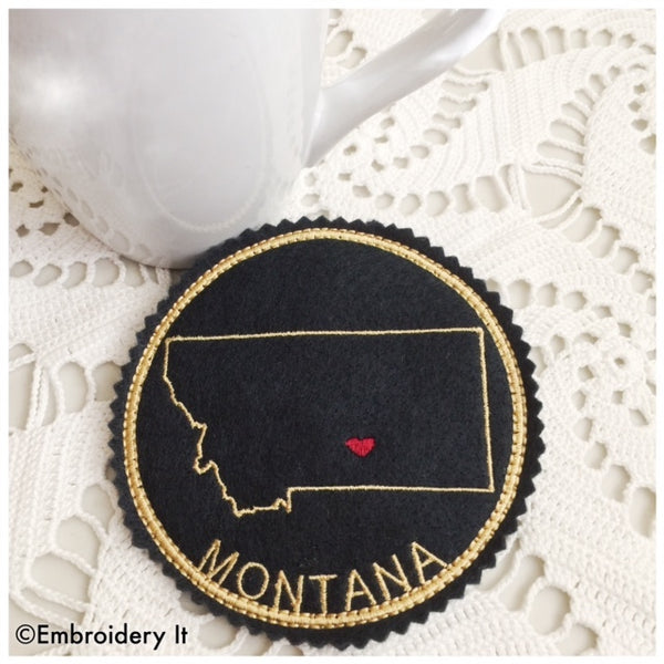 Machine embroidery Montana coaster