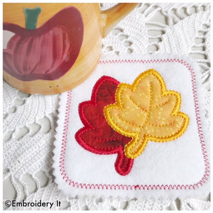 Maple leaf applique coaster machine embroidery design