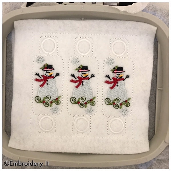 Snowman candy cane in the hoop machine embroidery pattern