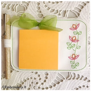 Machine embroidery floral notepad holder
