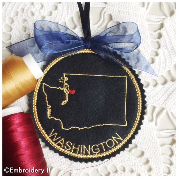 In the hoop machine embroidery Washington Christmas ornament