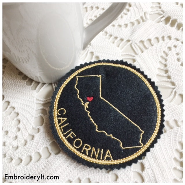Machine embroidery California coaster