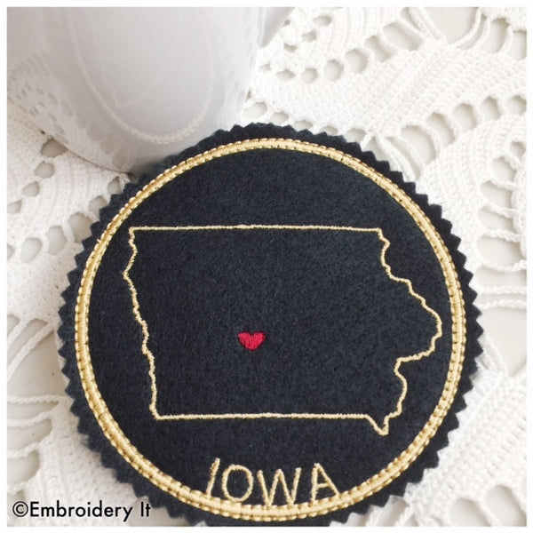 Machine embroidery Iowa coaster