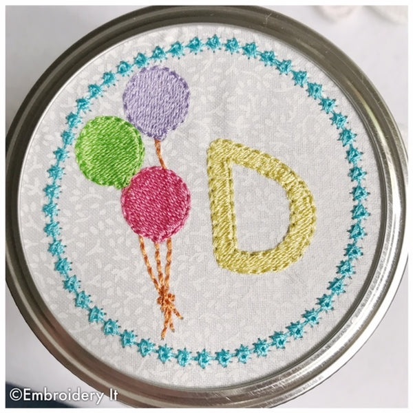 mason jar machine embroidery balloon alphabet design