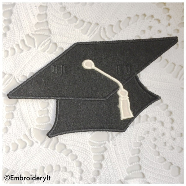 Machine embroidery graduation cap in the hoop design