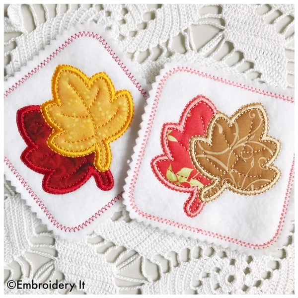 applique maple leaf coaster machine embroidery pattern