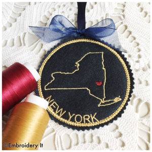 Machine Embroidery New York Christmas Ornament