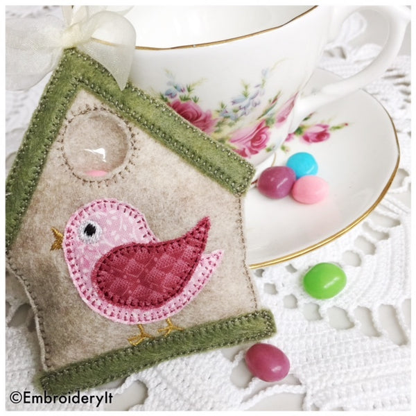 bird house candy holder machine embroidery design