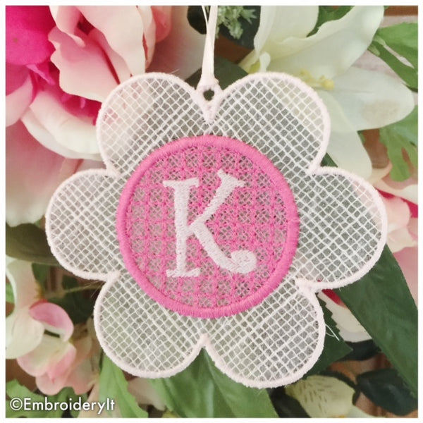Organza and lace machine embroidery alphabet set