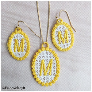 Machine Embroidery Free Standing Lace Necklace and Earrings