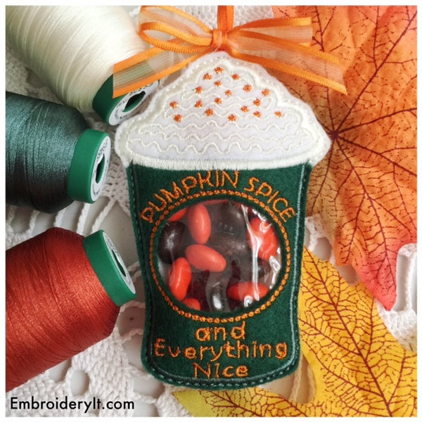 pumpkin spice latte in the hoop machine embroidery design