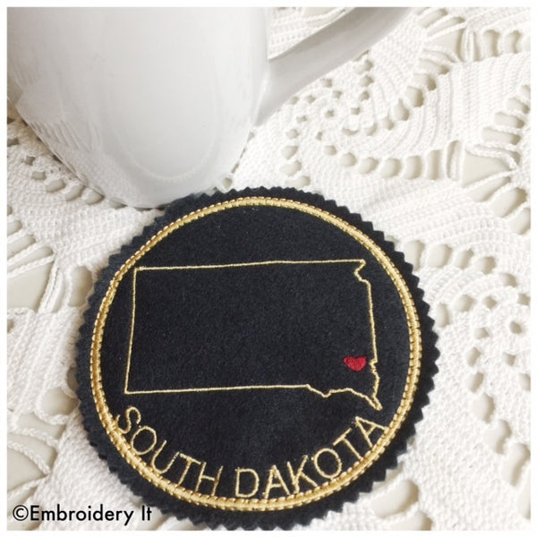 Machine embroidery in the hoop South Dakota Coaster Pattern