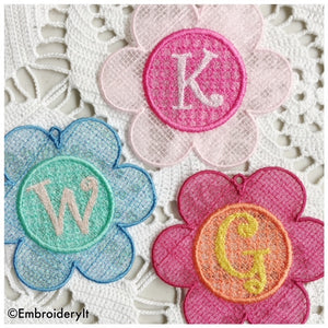 Machine embroidery free standing lace flower alphabet set