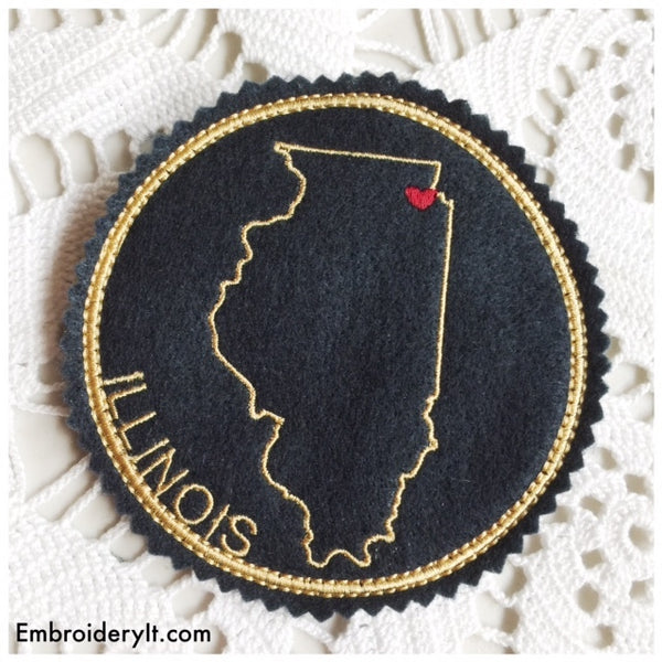 Machine embroidery Illinois coaster