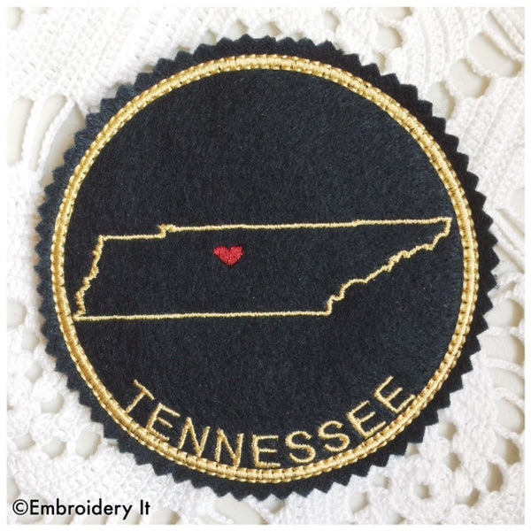 Machine embroidery Tennessee in the hoop coaster pattern