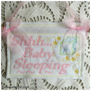 Machine Embroidery Baby sleeping sign