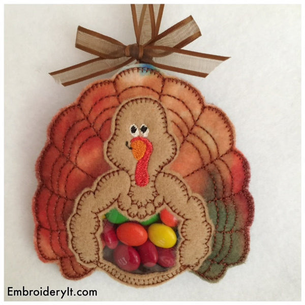 Felt turkey candy holder machine embroidery design